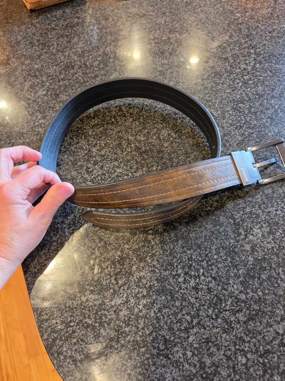 Levi's Reversible Brown and Black Leather Belt with Silver Buckle